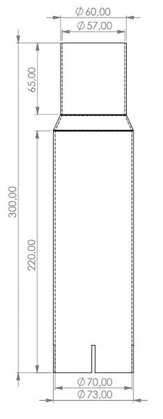 Stainless steel reducer 70mm slit > 60mm length: 300mm